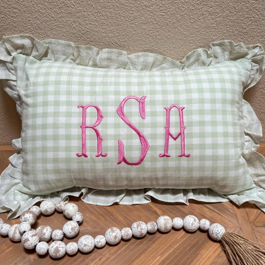 Custom Embroidered Gingham Pillow