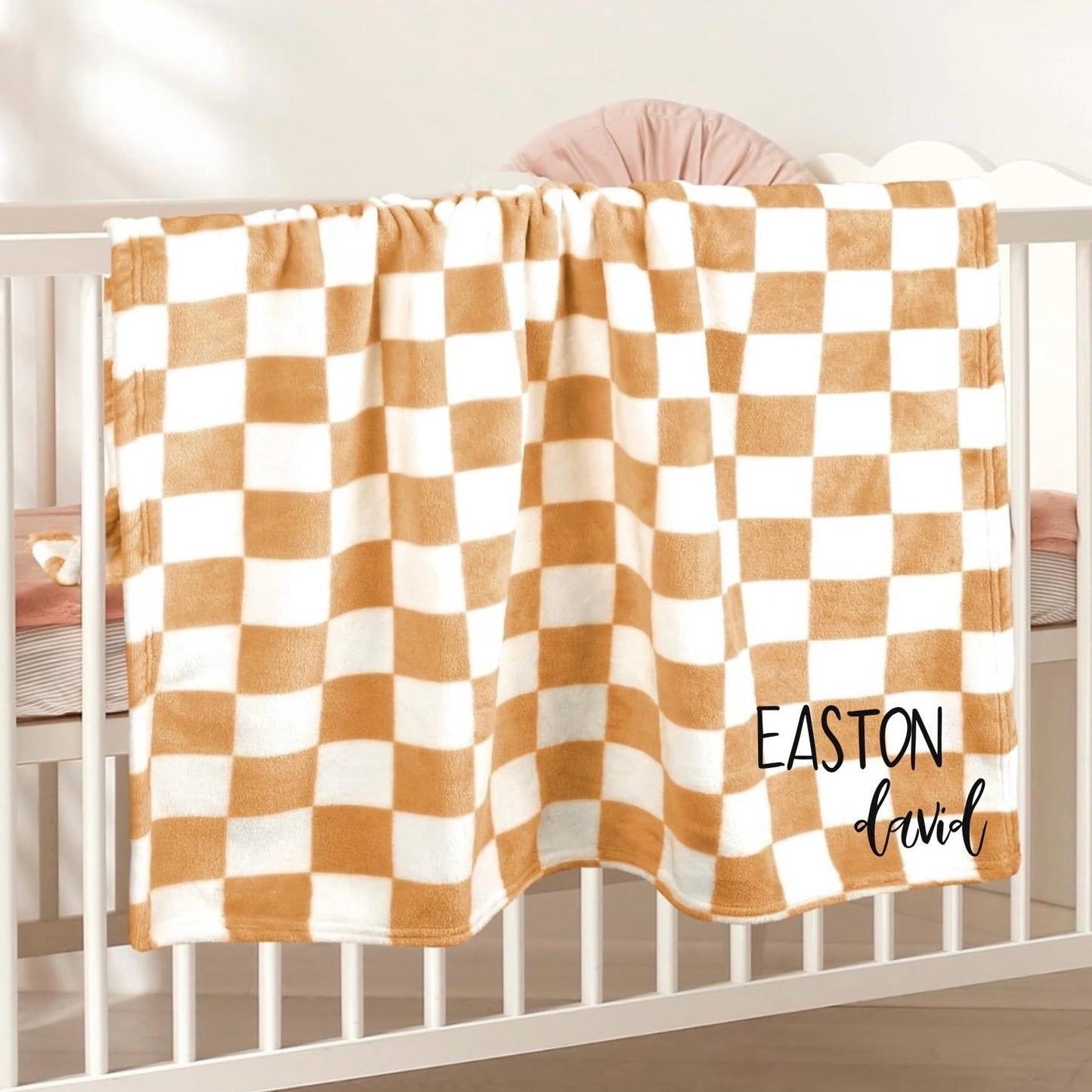 Personalized Embroidered Checkered Baby Blanket