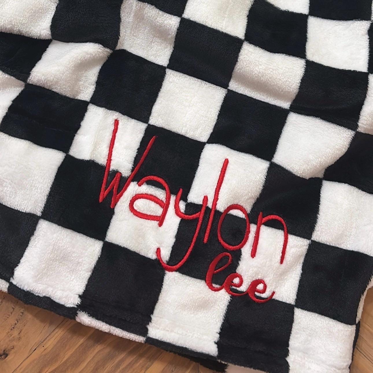 Personalized Embroidered Checkered Baby Blanket