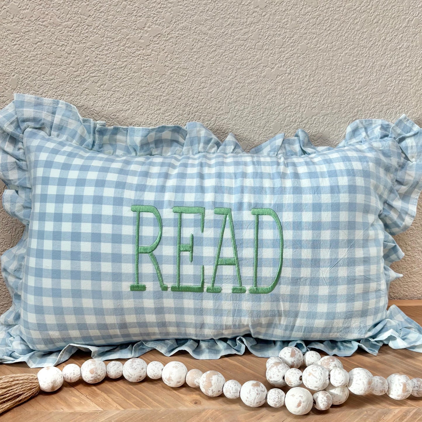 Custom Embroidered Gingham Pillow