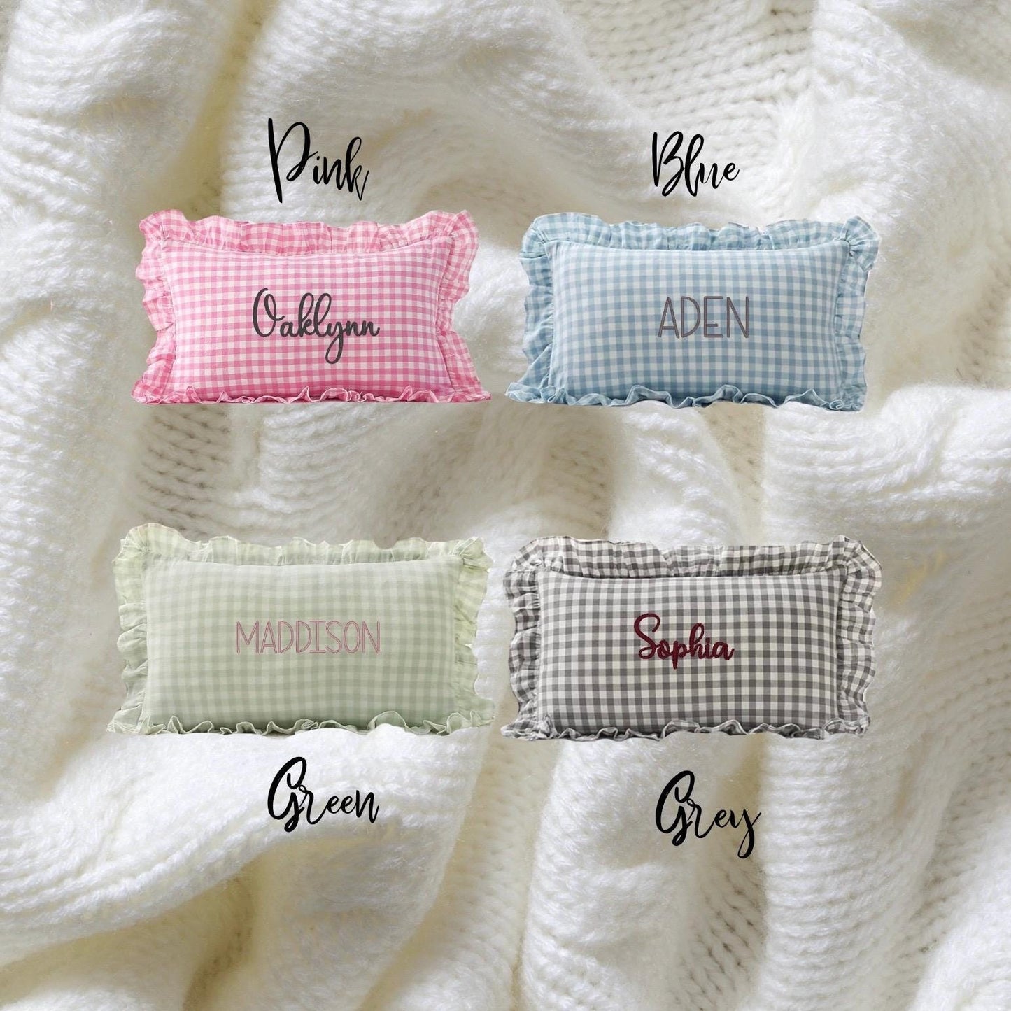 Custom Embroidered Gingham Pillow