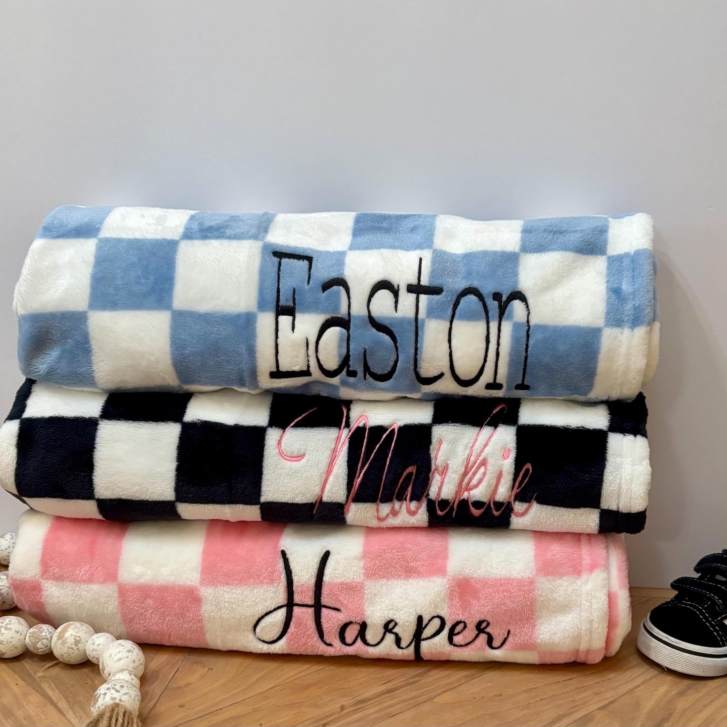 Personalized Embroidered Checkered Baby Blanket