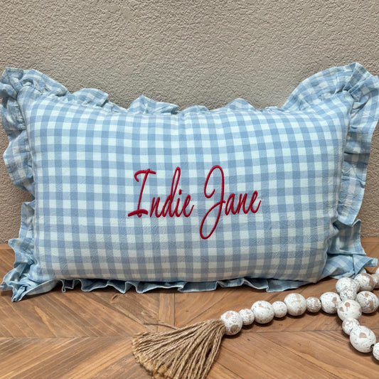 Custom Embroidered Gingham Pillow