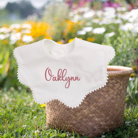 Custom Embroidered Scalloped Drool Bib