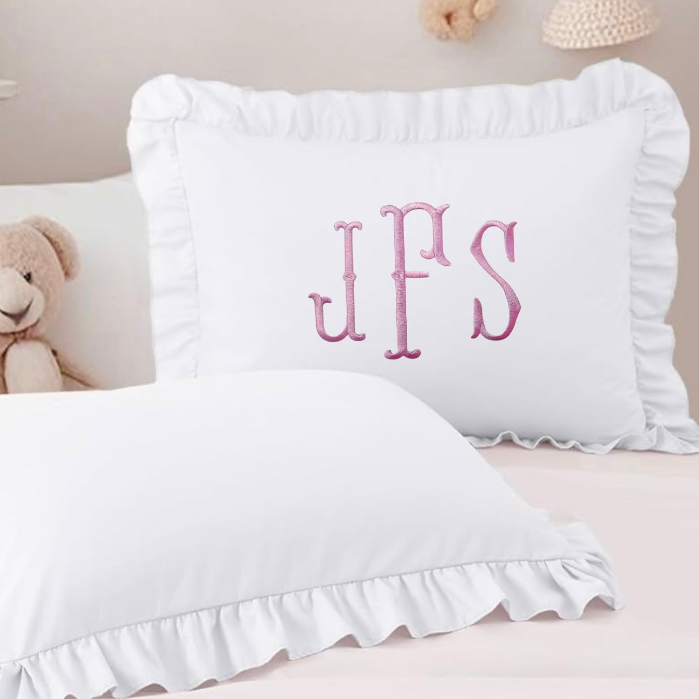 Custom Embroidered Ruffle Pillow