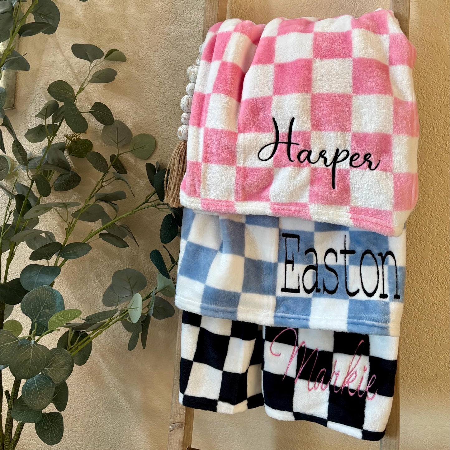 Personalized Embroidered Checkered Baby Blanket