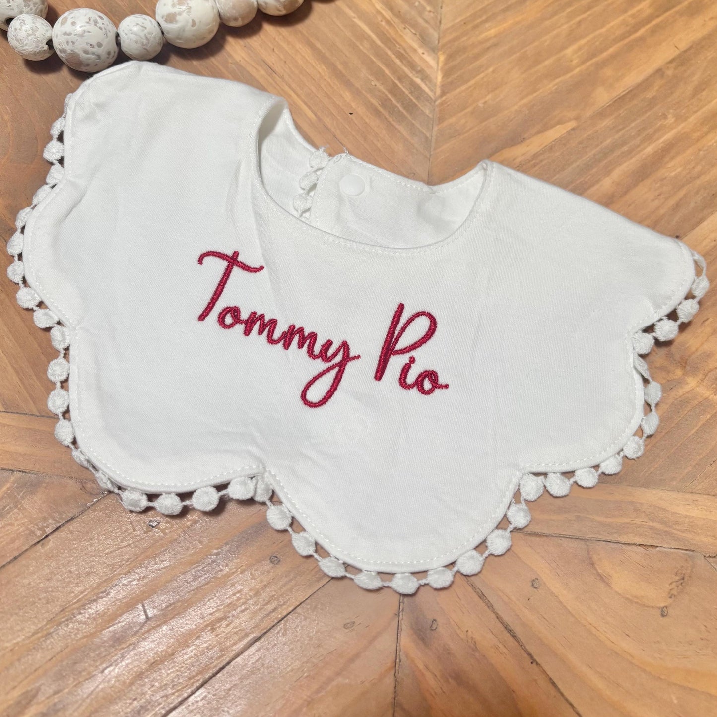 Custom Embroidered Scalloped Drool Bib
