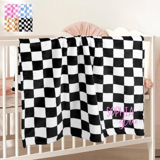 Personalized Embroidered Checkered Baby Blanket