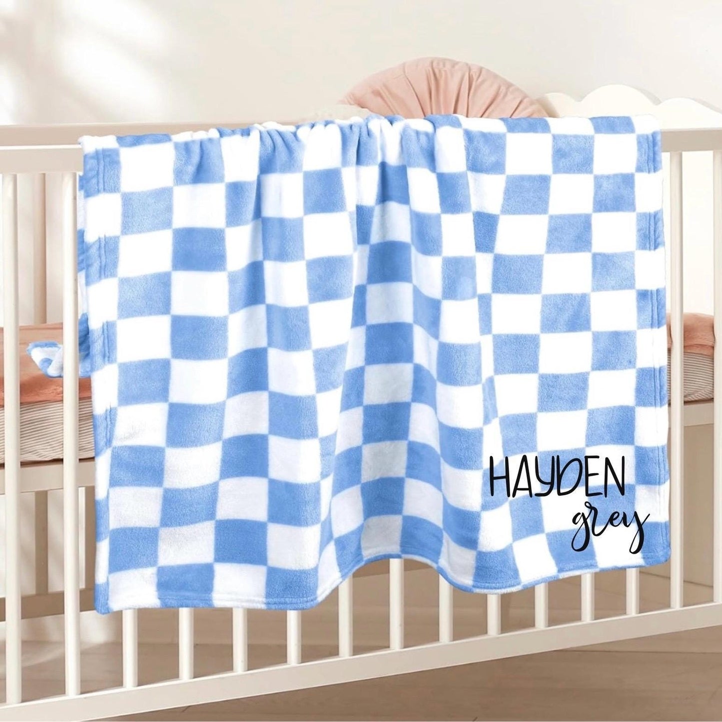 Personalized Embroidered Checkered Baby Blanket