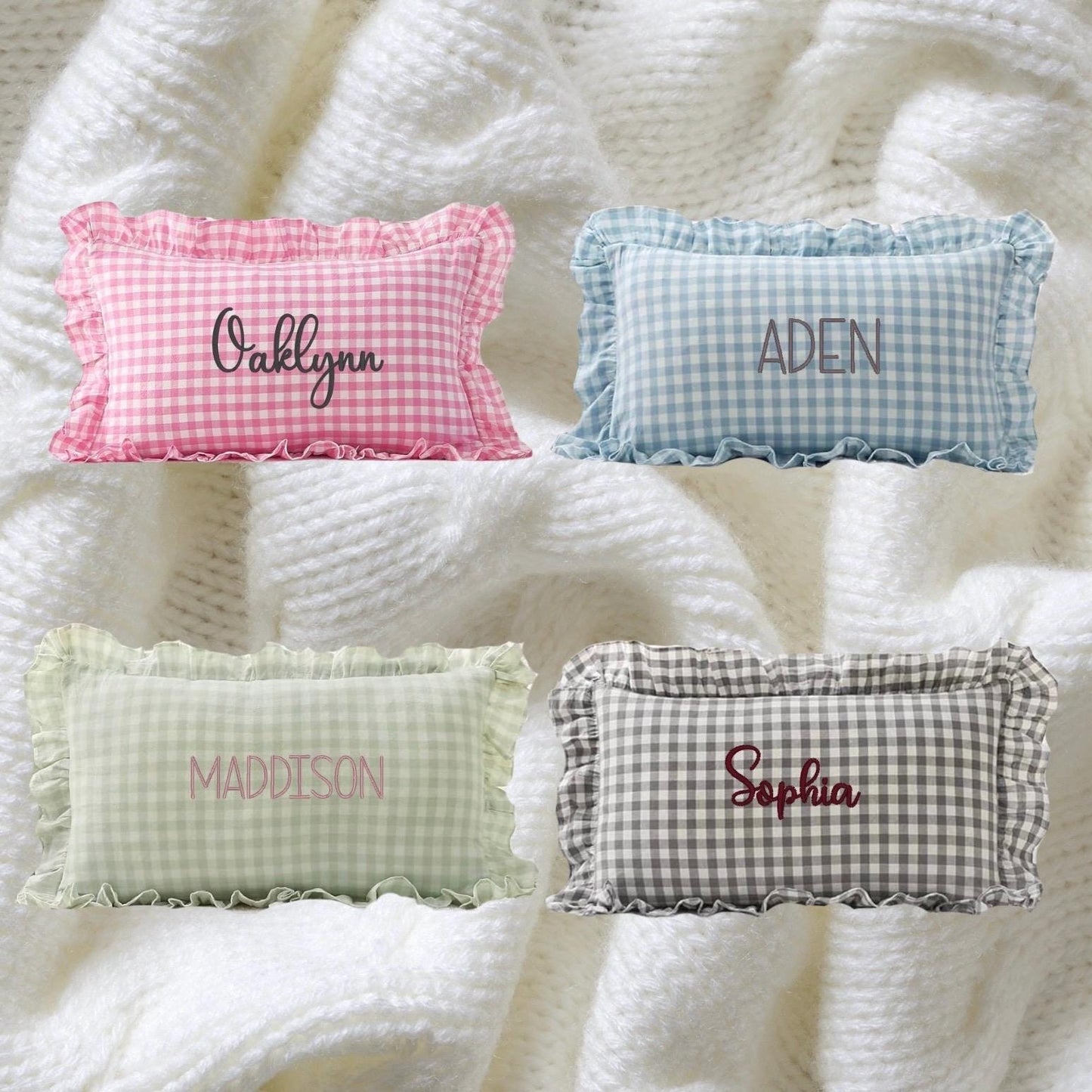 Custom Embroidered Gingham Pillow