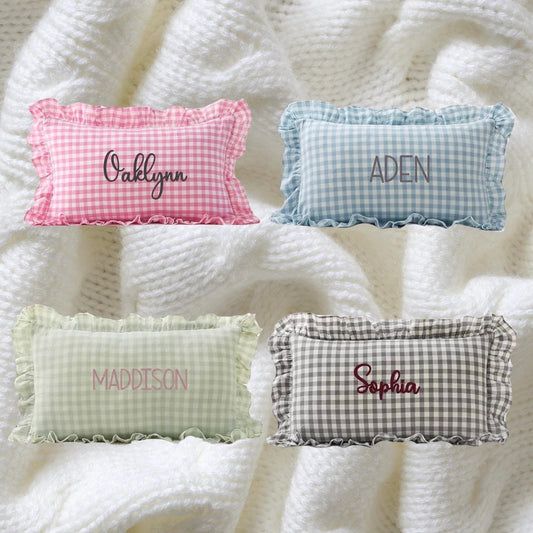 Custom Embroidered Gingham Pillow
