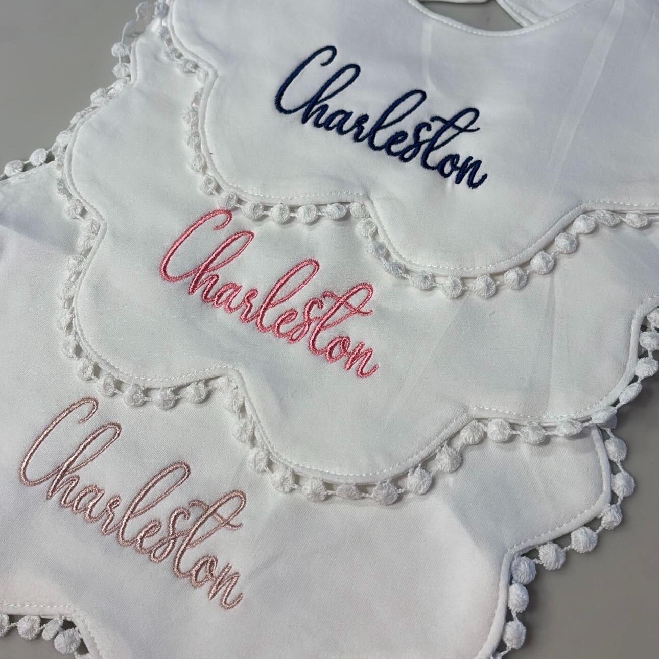 Custom Embroidered Scalloped Drool Bib
