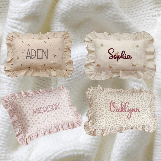 Custom Embroidered Ruffle Floral Pillow